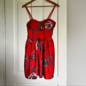 Red floral dress knee length Medium